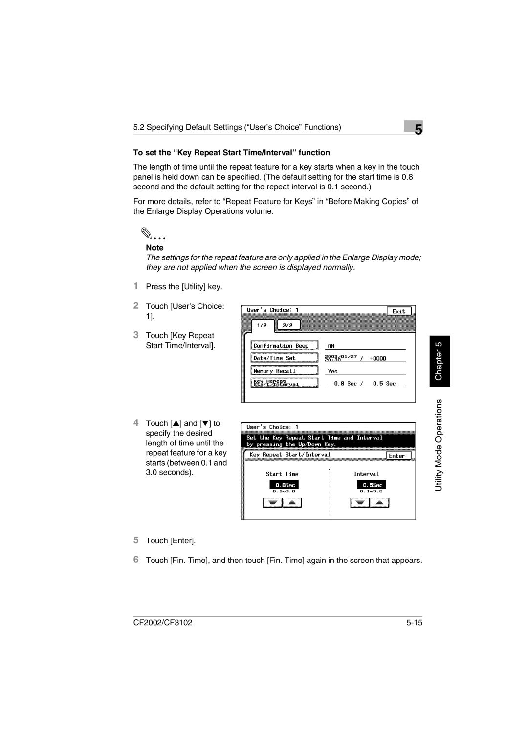 Minolta CF2002 manual To set the Key Repeat Start Time/Interval function 