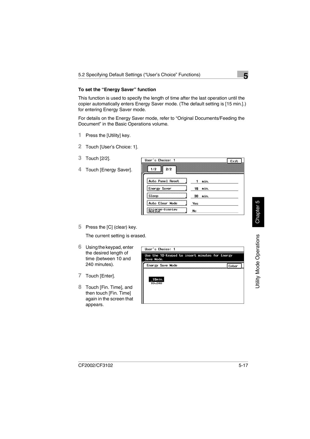 Minolta CF2002 manual To set the Energy Saver function 