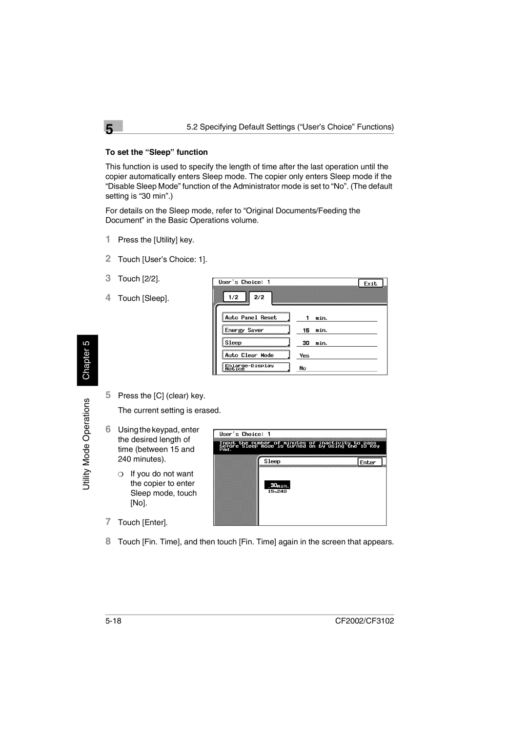 Minolta CF2002 manual To set the Sleep function 