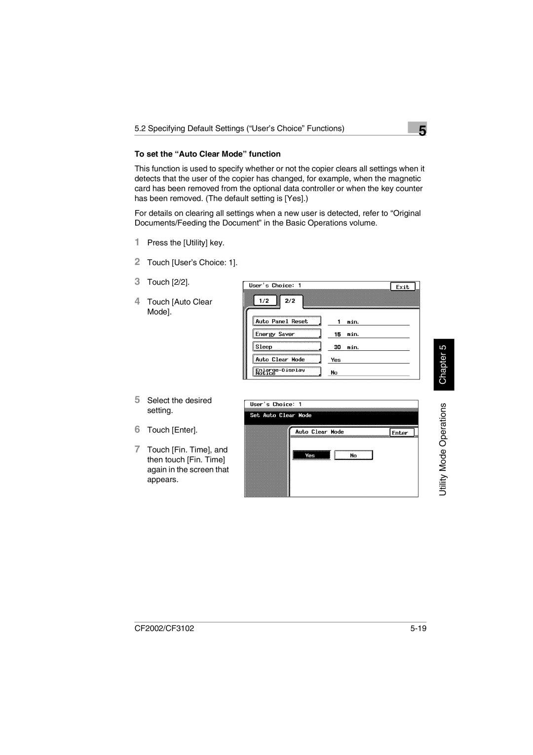 Minolta CF2002 manual To set the Auto Clear Mode function 