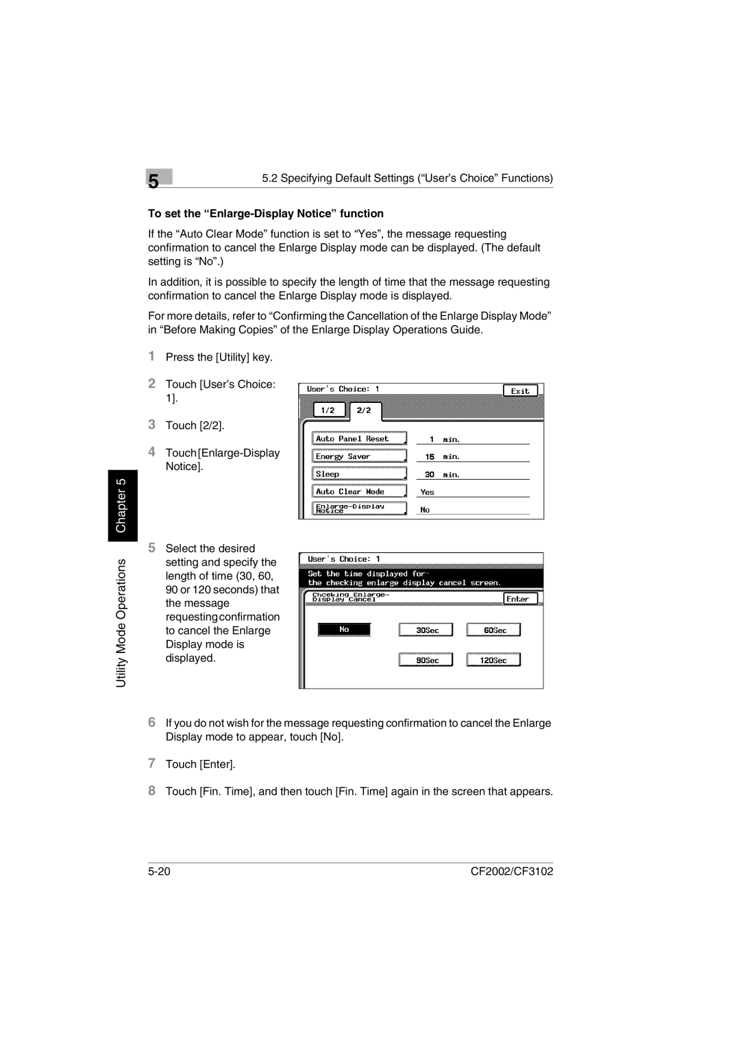 Minolta CF2002 manual To set the Enlarge-Display Notice function 