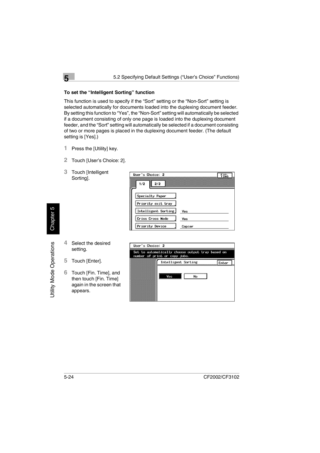 Minolta CF2002 manual To set the Intelligent Sorting function 