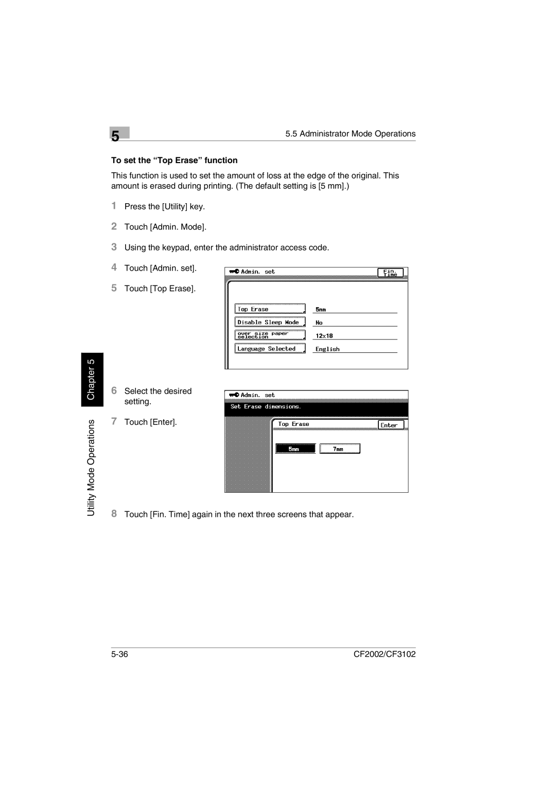 Minolta CF2002 manual To set the Top Erase function 