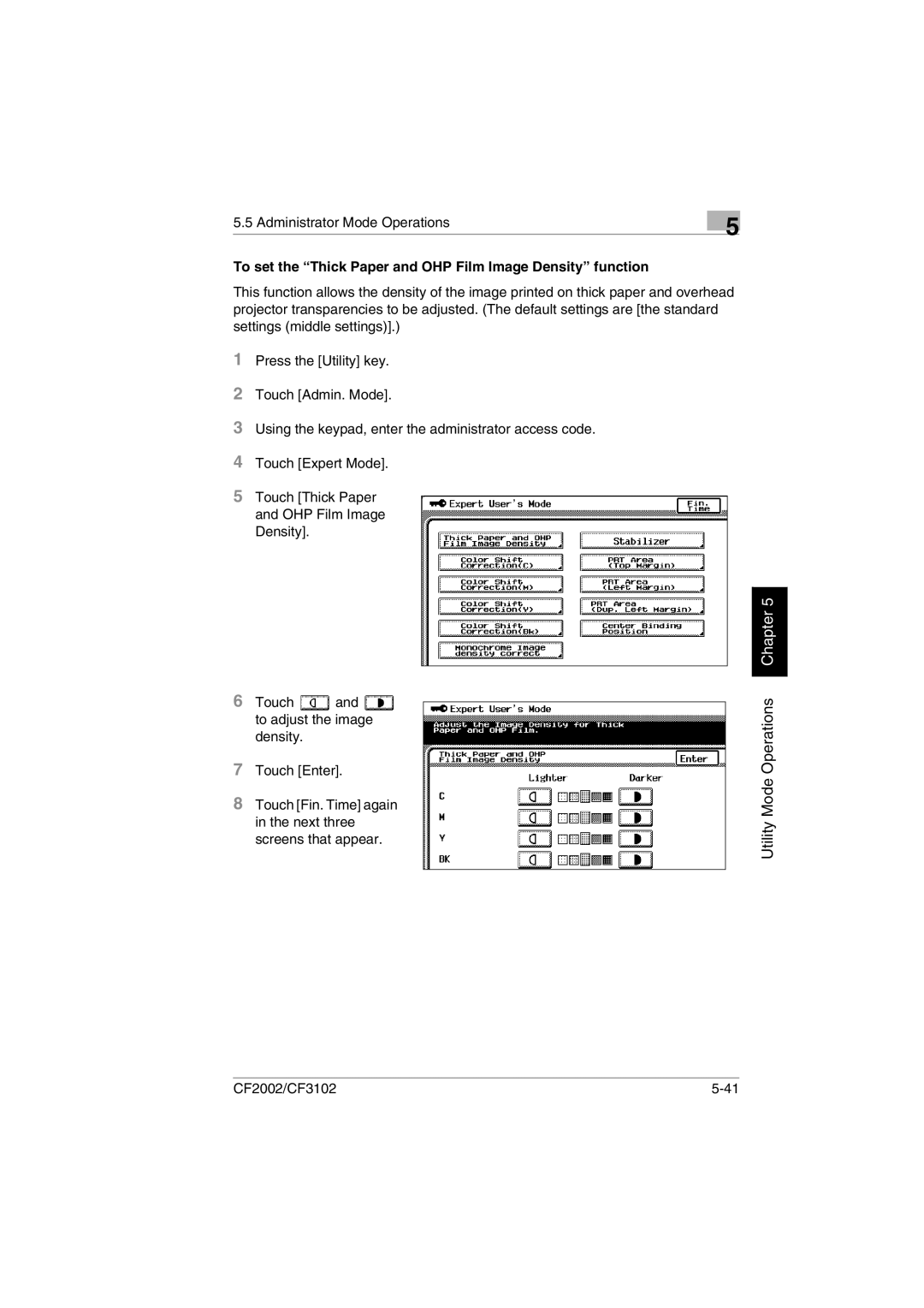 Minolta CF2002 manual To set the Thick Paper and OHP Film Image Density function 