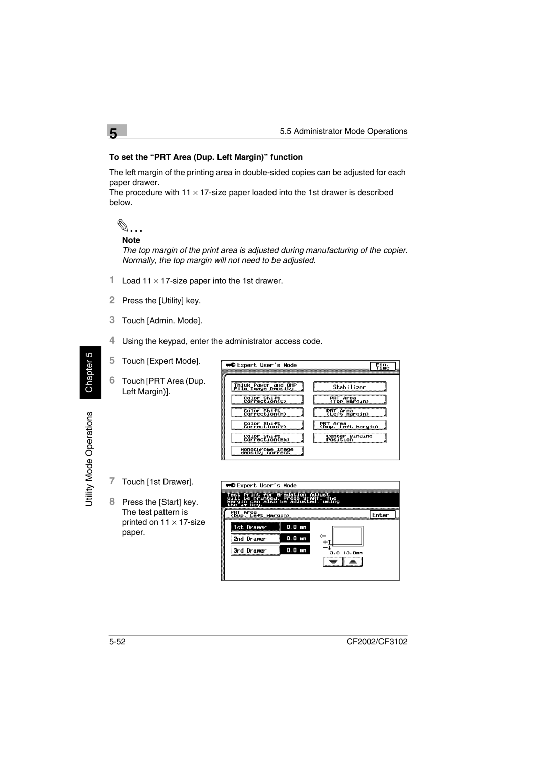 Minolta CF2002 manual To set the PRT Area Dup. Left Margin function 