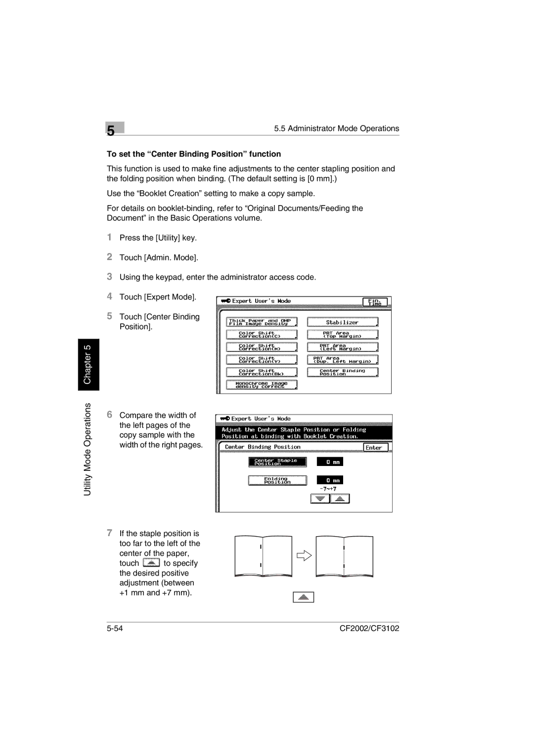 Minolta CF2002 manual To set the Center Binding Position function 