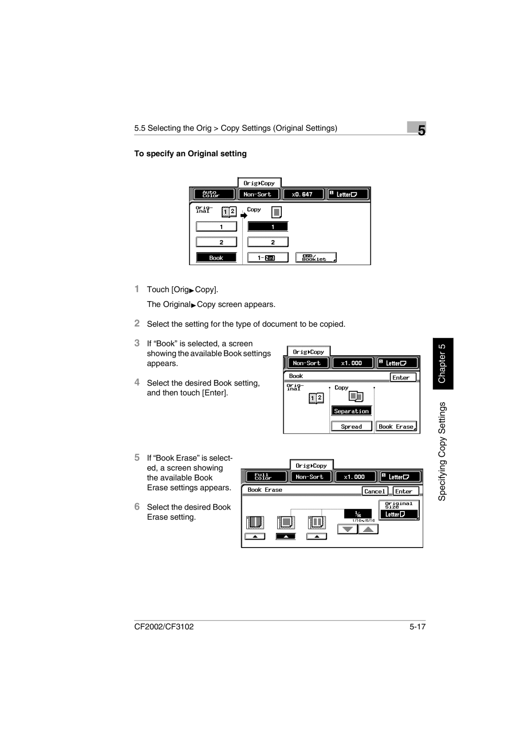 Minolta CF2002 user manual Specifying Copy Settings Chapter 