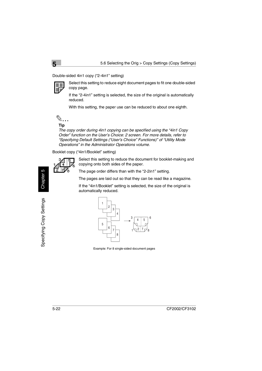 Minolta CF2002 user manual Example For 8 single-sided document pages 