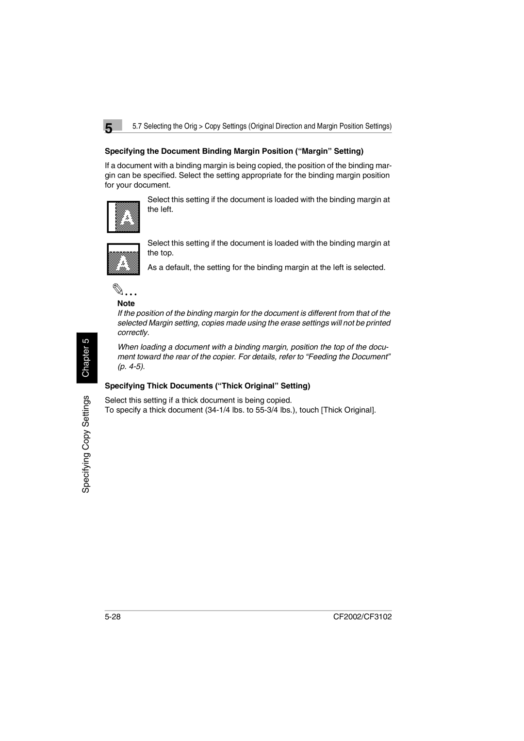 Minolta CF2002 user manual Specifying Thick Documents Thick Original Setting 