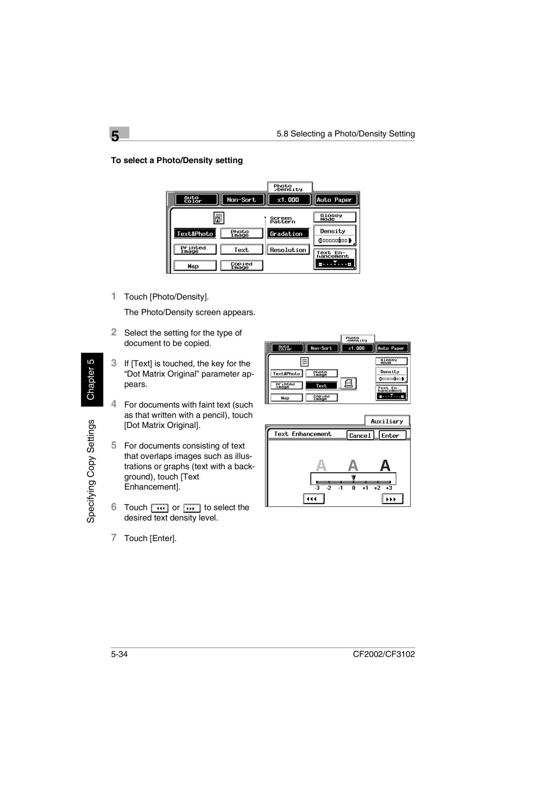 Minolta CF2002 user manual To select a Photo/Density setting 