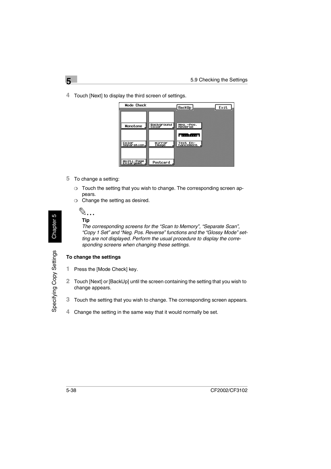 Minolta CF2002 user manual To change the settings 