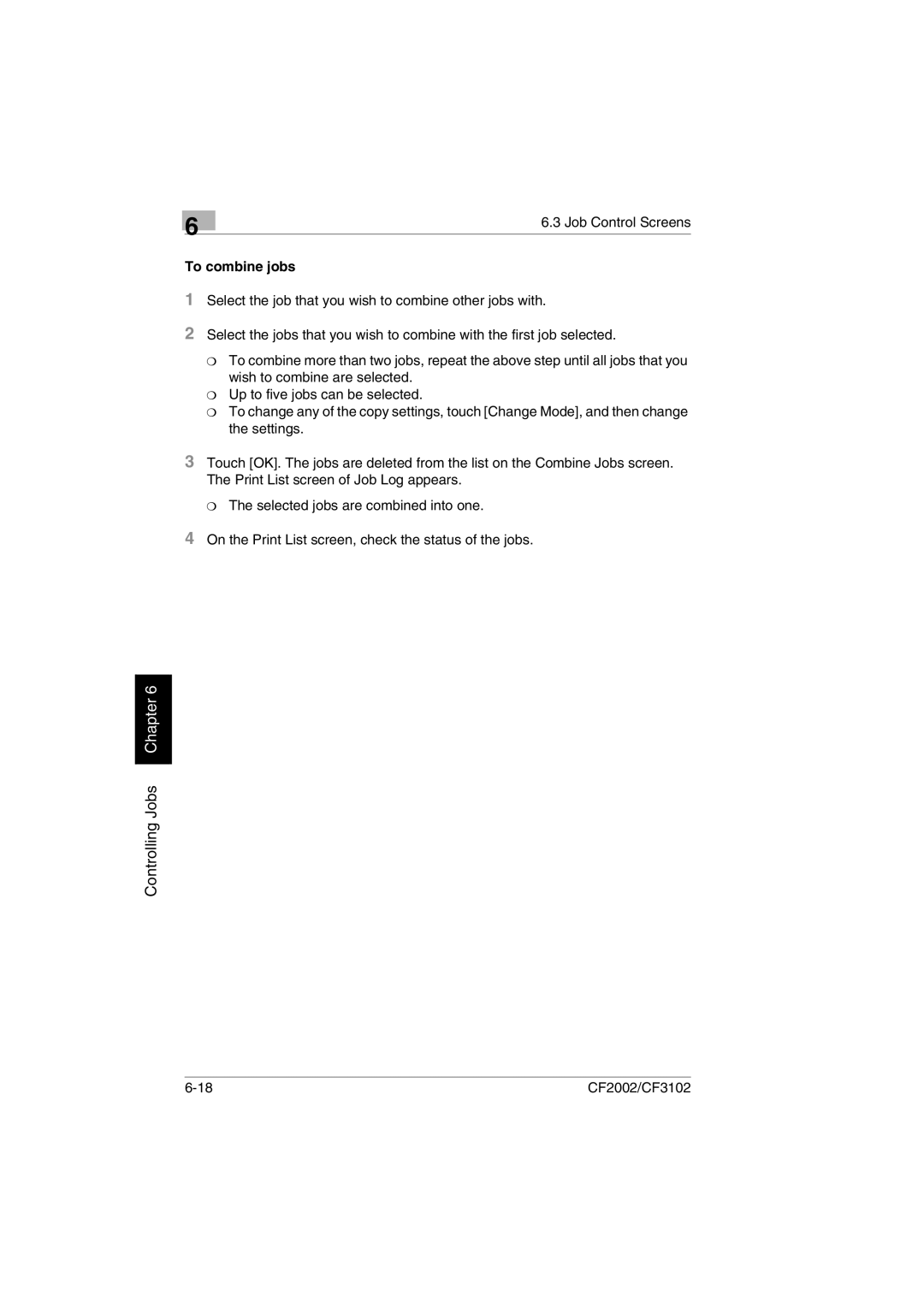 Minolta CF2002 user manual To combine jobs 