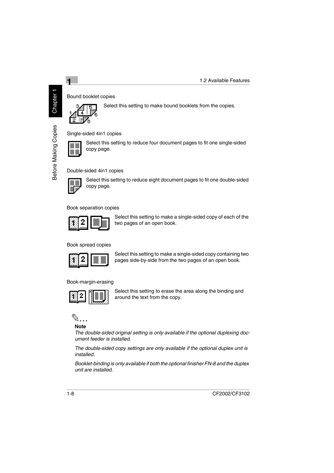 Minolta CF2002 user manual Before Making Copies Chapter 