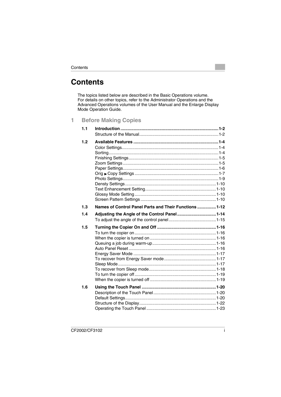 Minolta CF2002 user manual Contents 