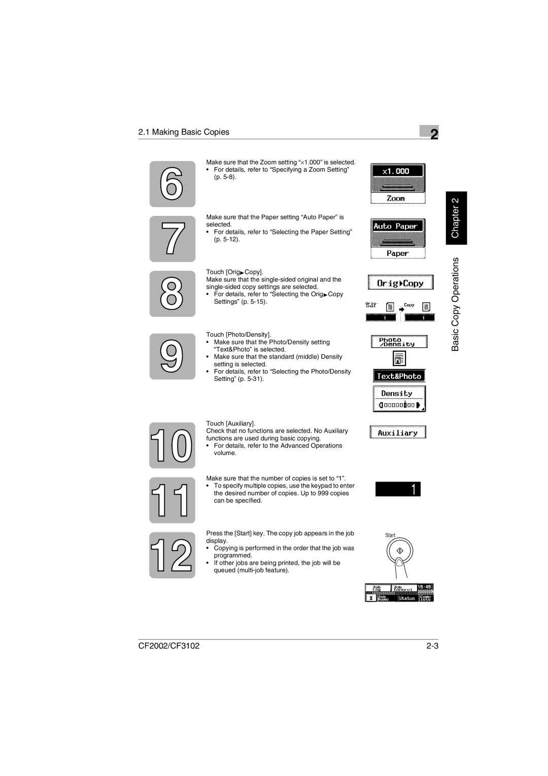 Minolta user manual Making Basic Copies, CF2002/CF3102 