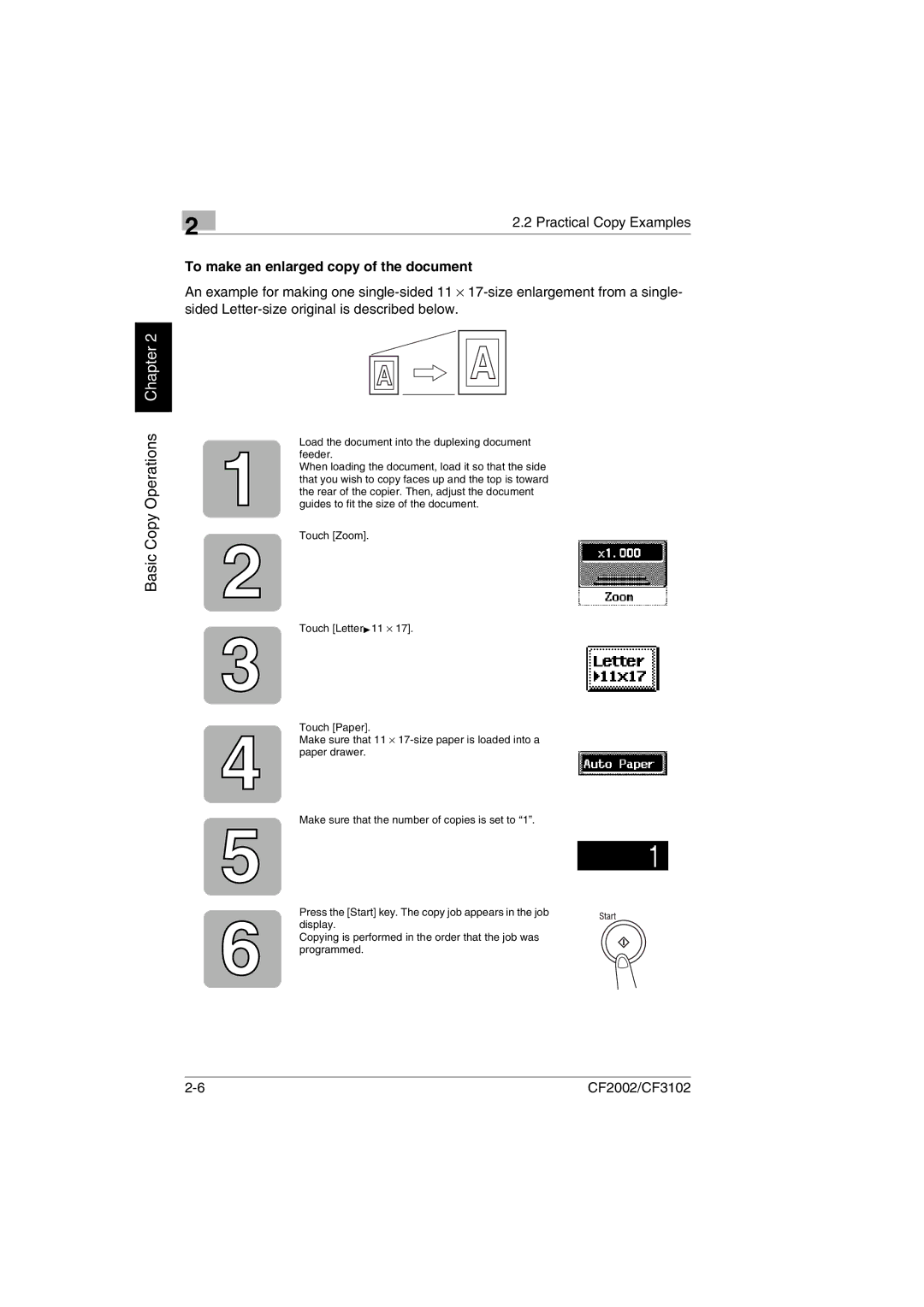 Minolta CF2002 user manual To make an enlarged copy of the document 