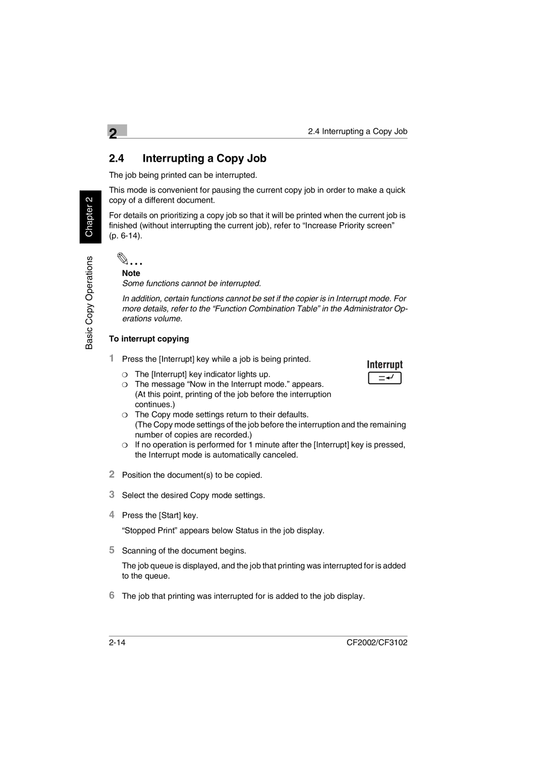 Minolta CF2002 user manual Interrupting a Copy Job, To interrupt copying 