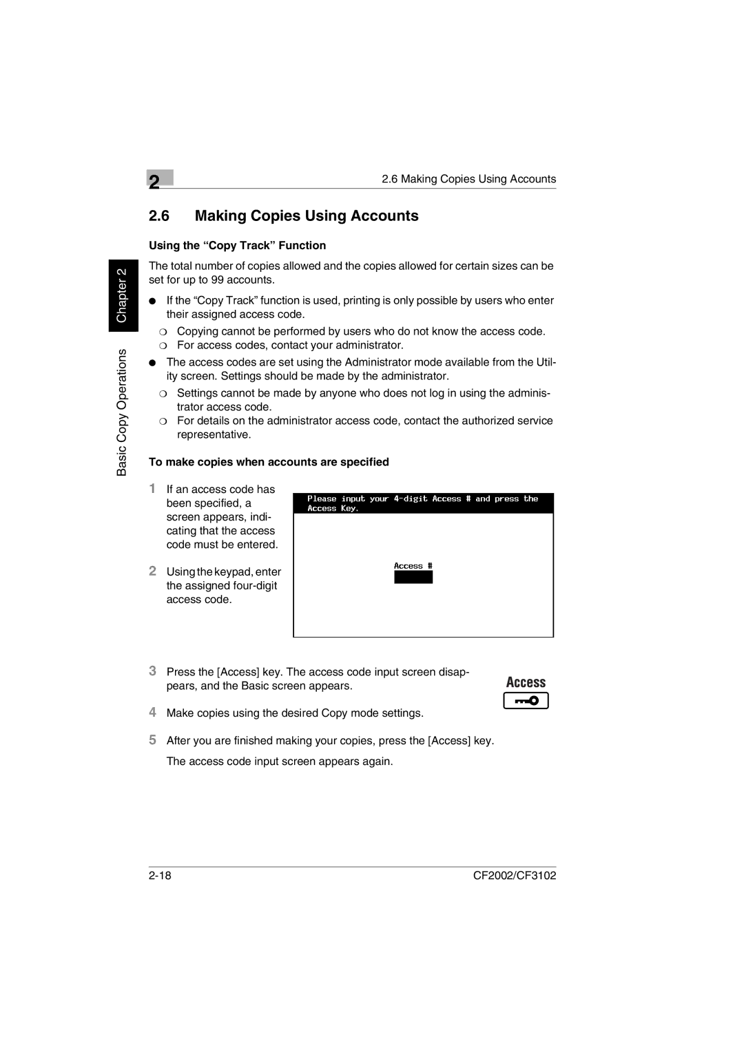 Minolta CF2002 Making Copies Using Accounts, Using the Copy Track Function, To make copies when accounts are specified 