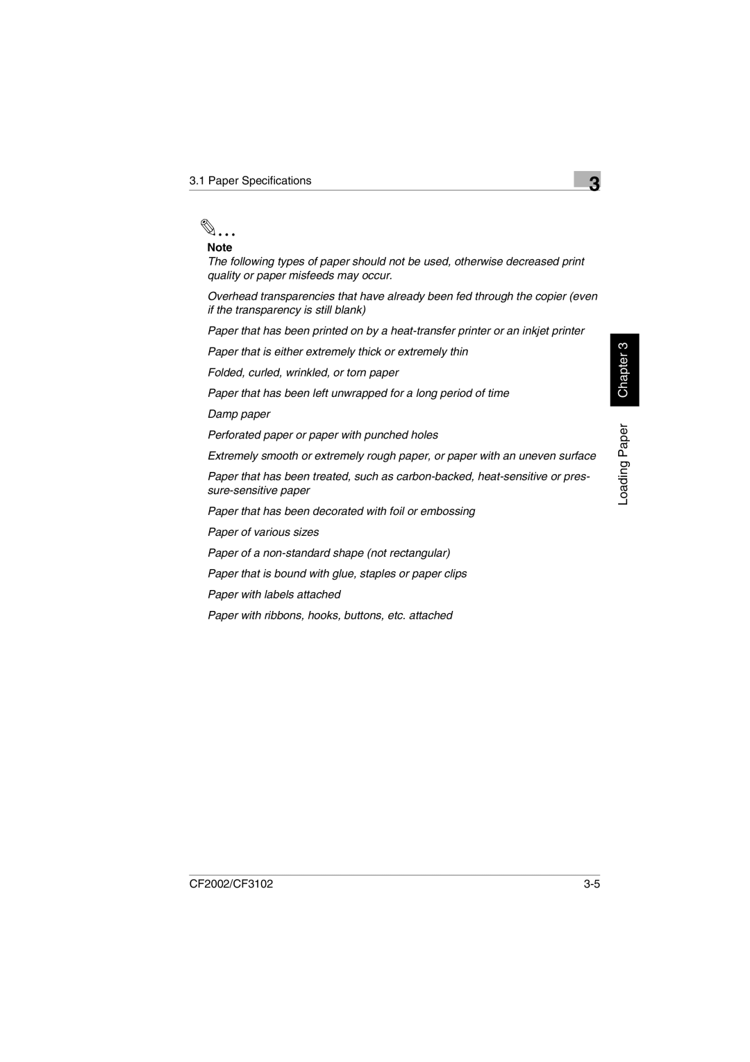 Minolta CF2002 user manual Loading Paper Chapter 