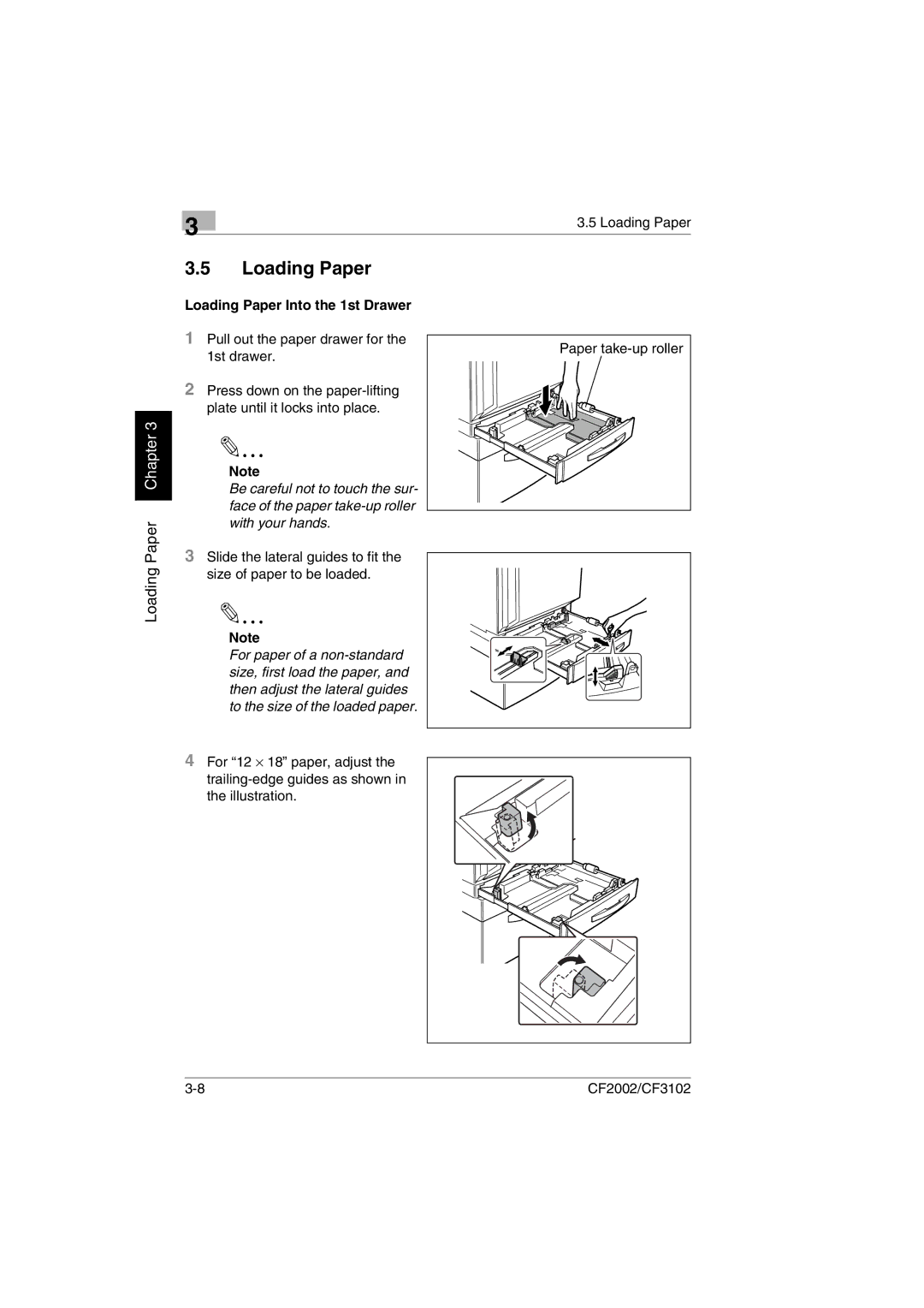 Minolta CF2002 user manual Loading Paper Into the 1st Drawer 