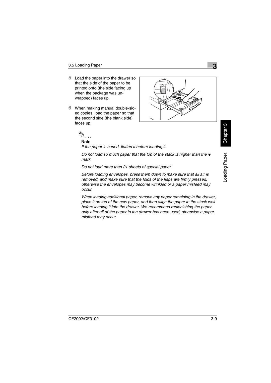 Minolta CF2002 user manual Loading Paper Chapter 