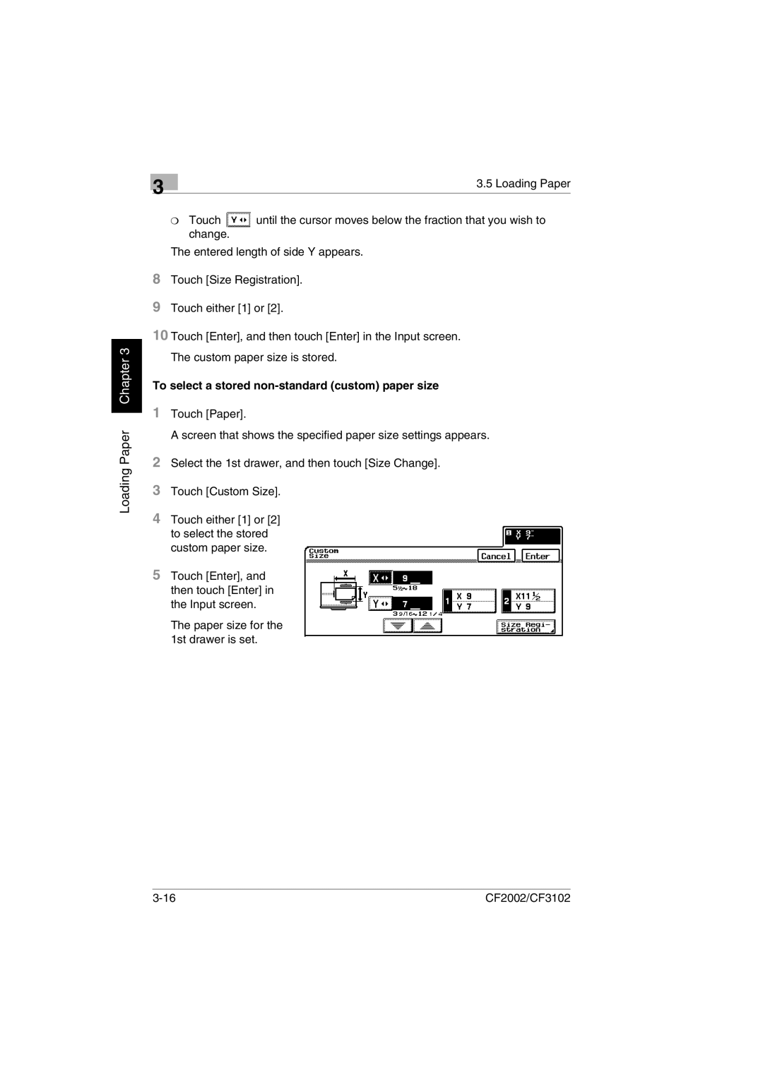 Minolta CF2002 user manual To select a stored non-standard custom paper size 