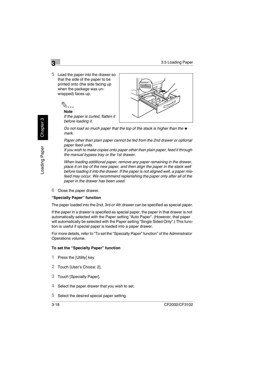 Minolta CF2002 user manual To set the Specialty Paper function 