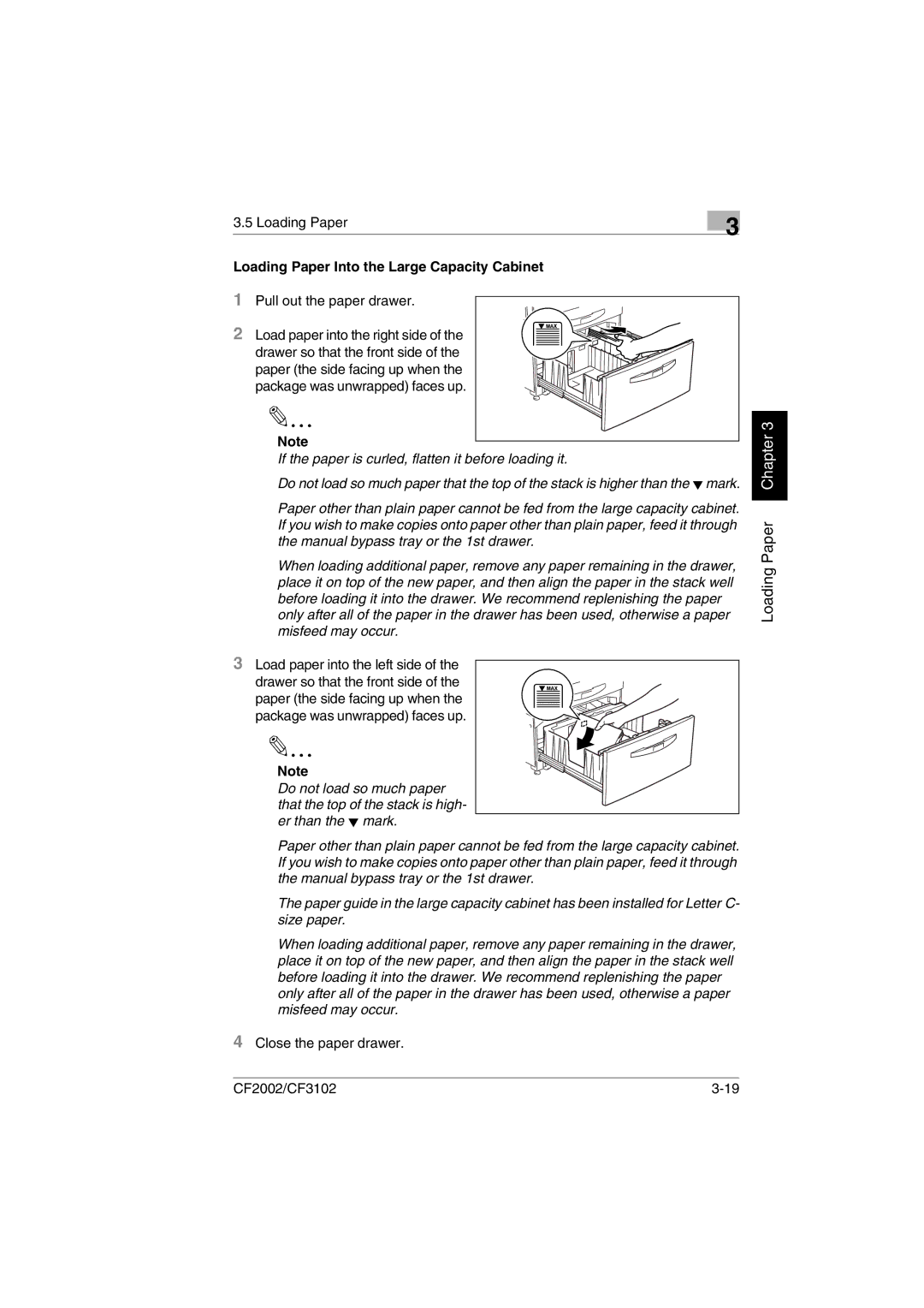 Minolta CF2002 user manual Loading Paper Into the Large Capacity Cabinet, Pull out the paper drawer 