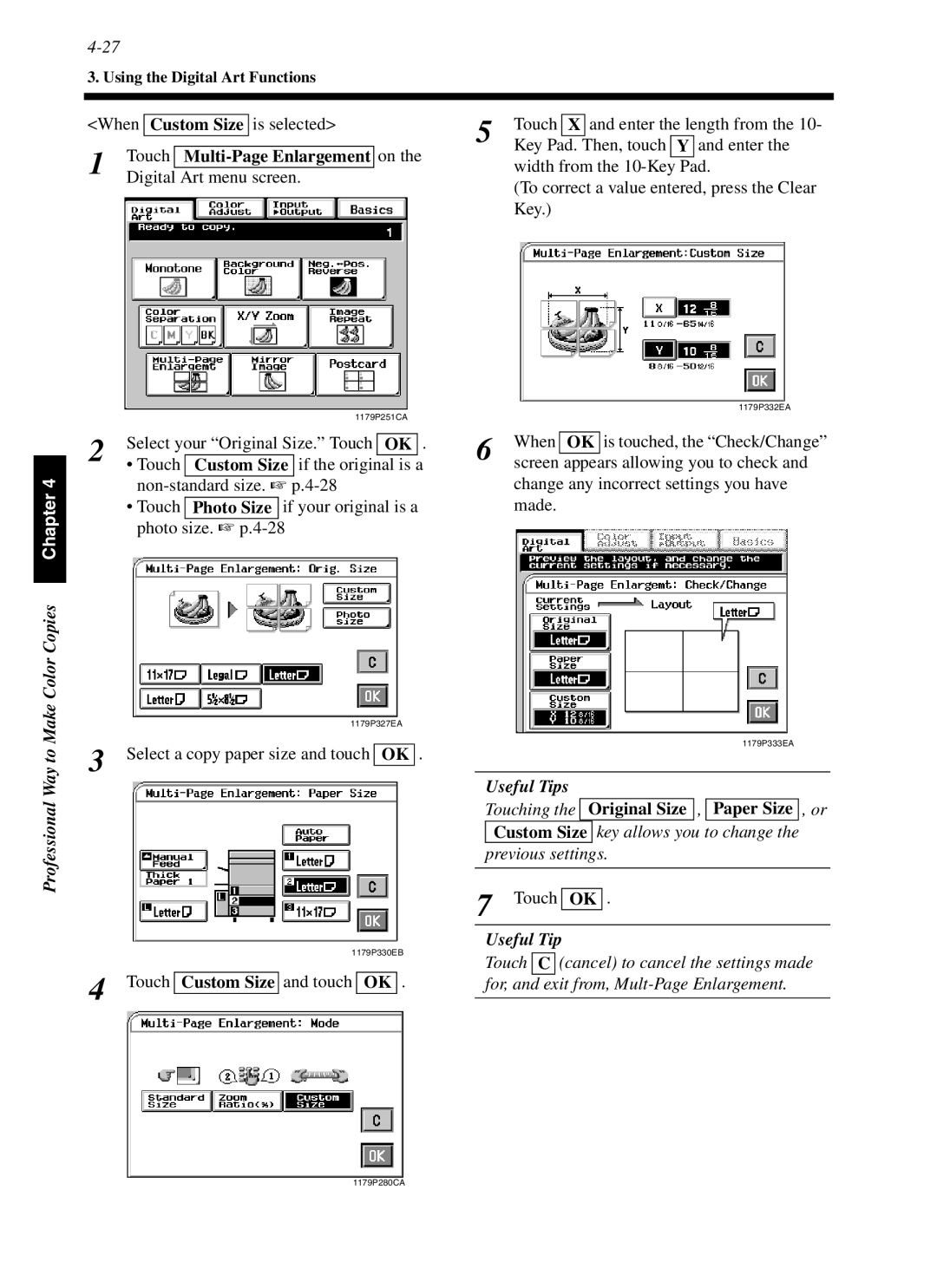 Minolta cf9001 manual Is selected, Key Pad. Then, touch Y and enter, Touch Custom Size and touch OK When 