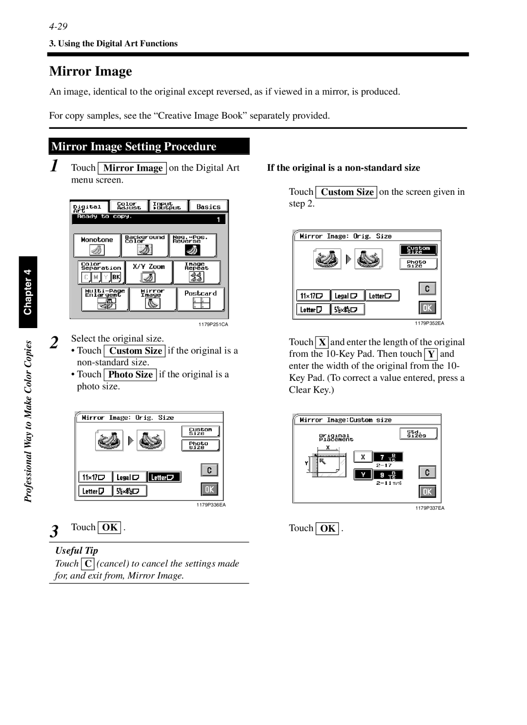 Minolta cf9001 manual Mirror Image Setting Procedure 