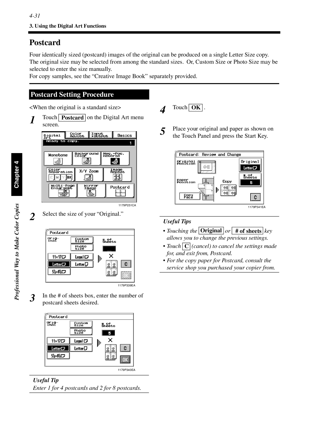 Minolta cf9001 manual Postcard Setting Procedure 