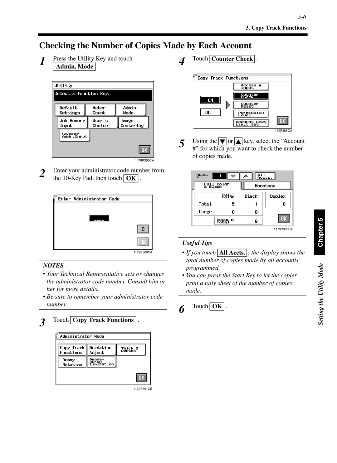 Minolta cf9001 manual Checking the Number of Copies Made by Each Account, Copies made 