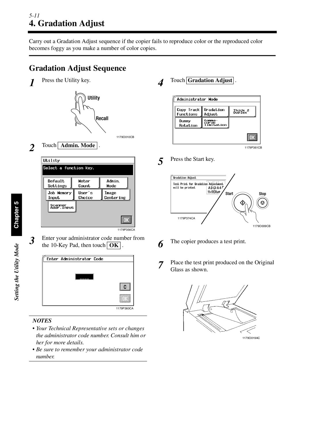 Minolta cf9001 manual Gradation Adjust Sequence, Press the Utility key Touch, Setting the Utility Mode 