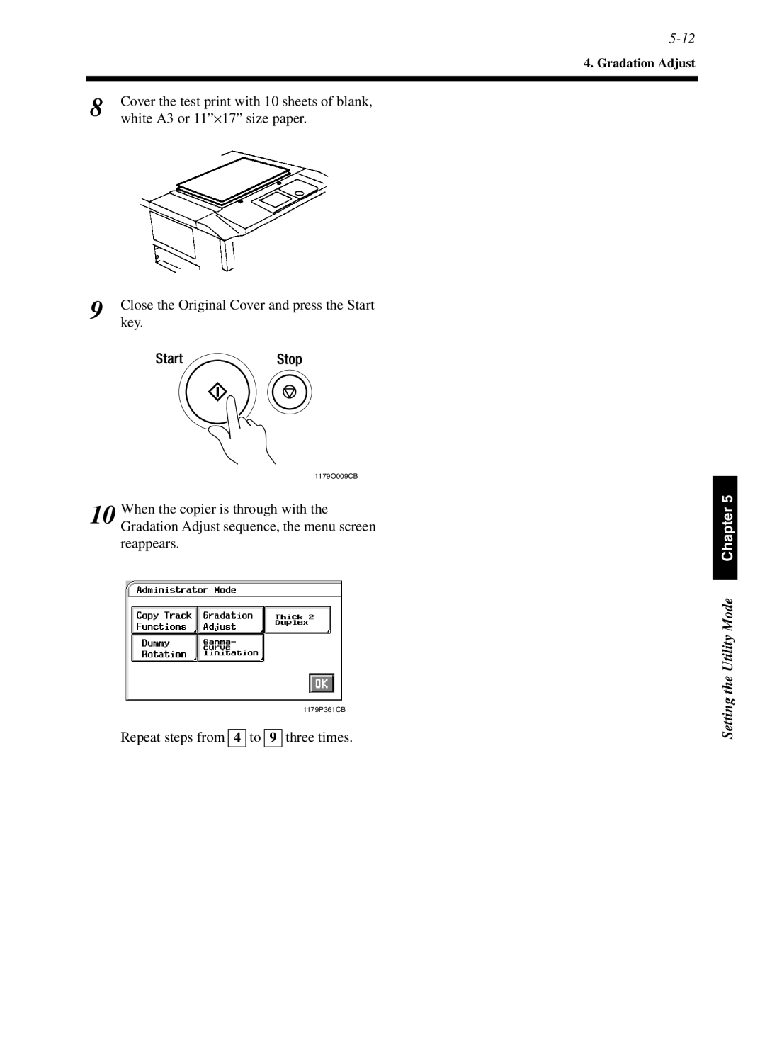 Minolta cf9001 manual White A3 or 11⋅17 size paper, Repeat steps from 4 to 9 three times 