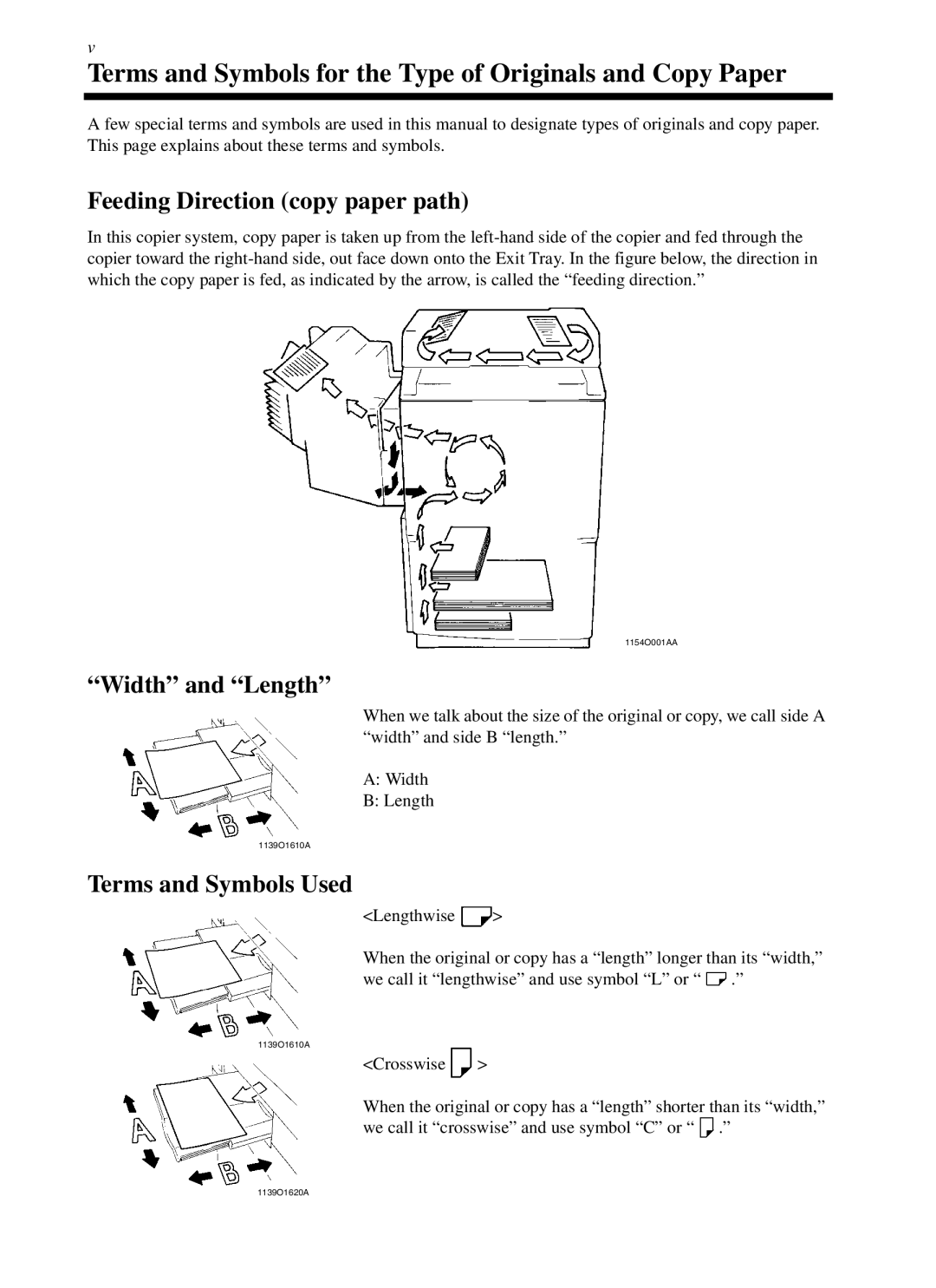 Minolta cf9001 manual Terms and Symbols for the Type of Originals and Copy Paper, Feeding Direction copy paper path 