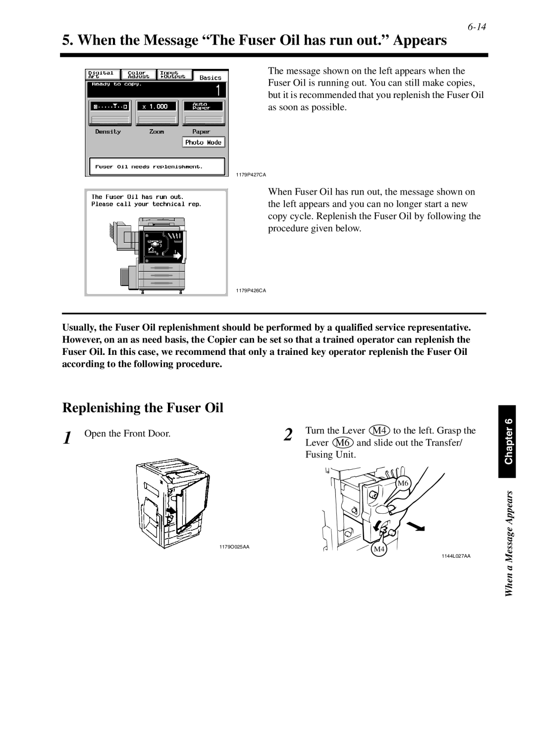 Minolta cf9001 manual When the Message The Fuser Oil has run out. Appears, Replenishing the Fuser Oil, Fusing Unit 