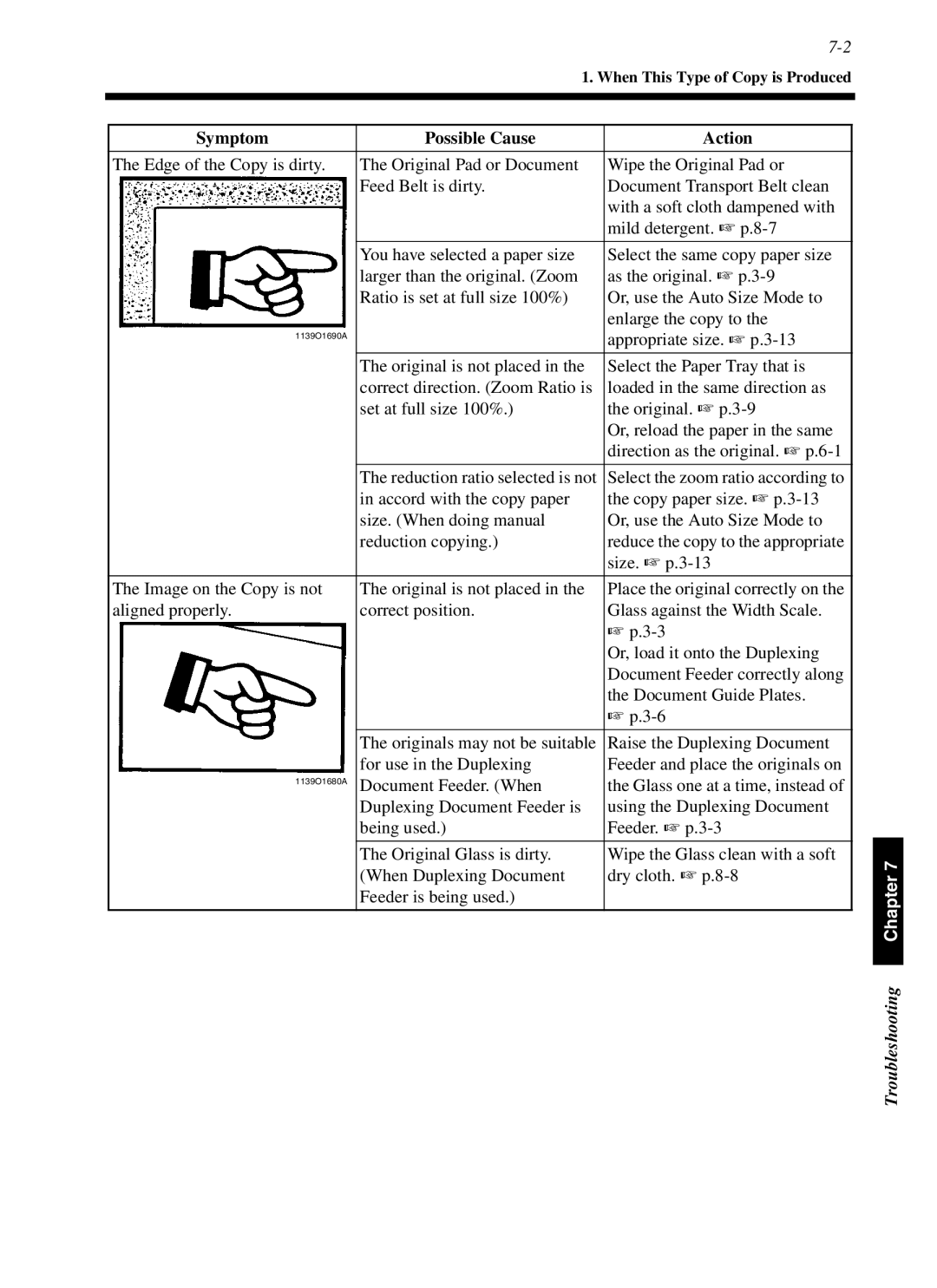 Minolta cf9001 manual Symptom Possible Cause Action 