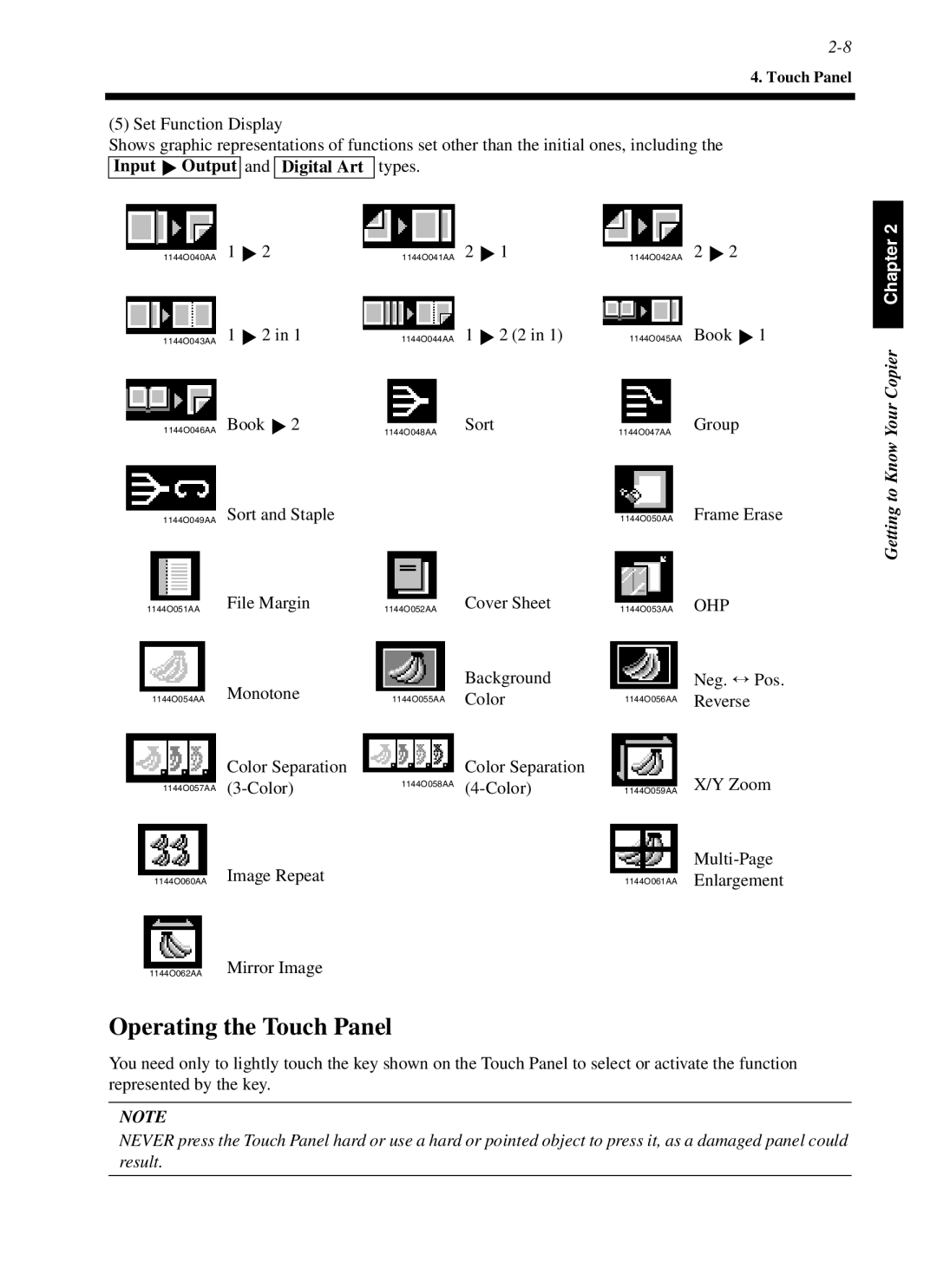 Minolta cf9001 manual Operating the Touch Panel 