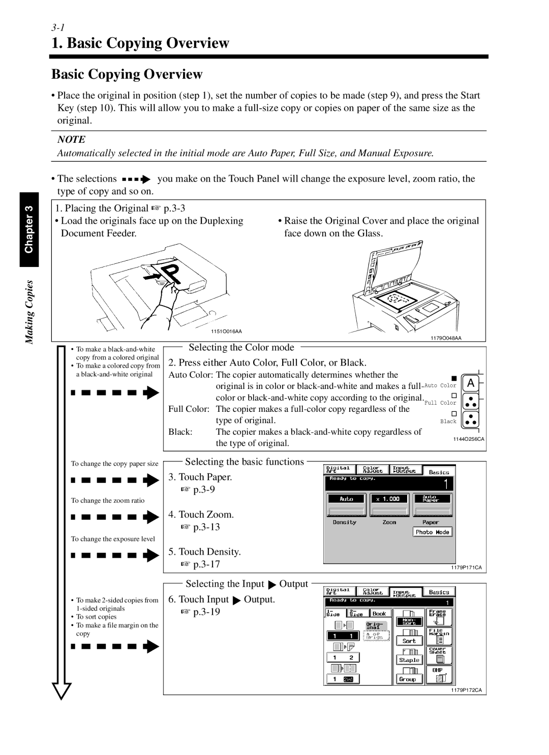 Minolta cf9001 manual Basic Copying Overview, Document Feeder Face down on the Glass 