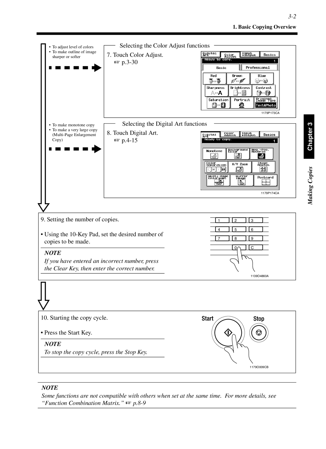 Minolta cf9001 manual Selecting the Color Adjust functions, Touch Color Adjust, Selecting the Digital Art functions 