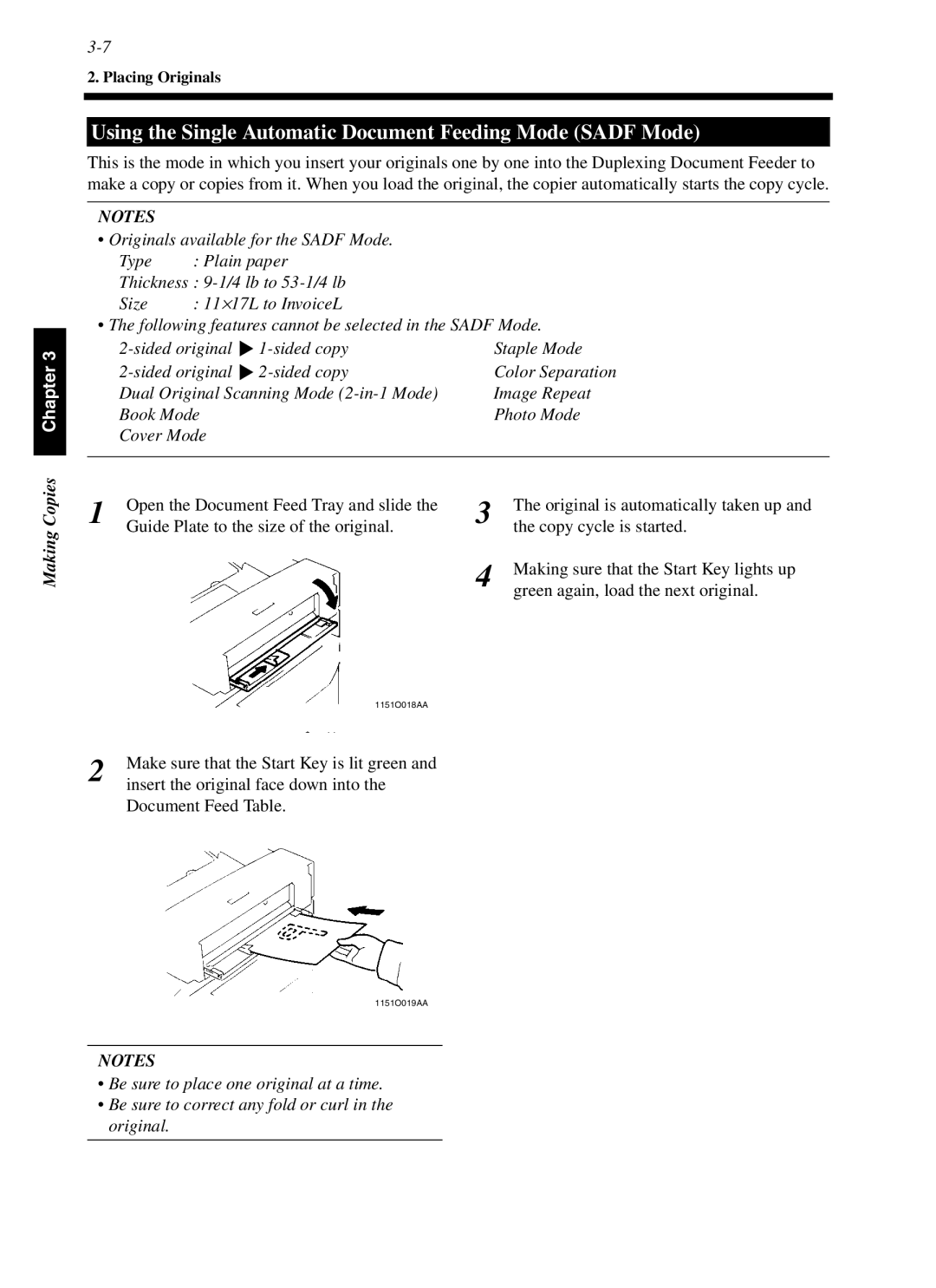 Minolta cf9001 manual Using the Single Automatic Document Feeding Mode Sadf Mode, Green again, load the next original 