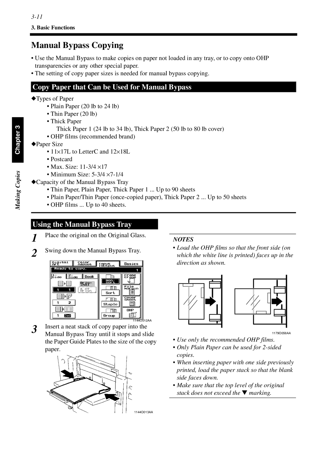 Minolta cf9001 manual Manual Bypass Copying, Copy Paper that Can be Used for Manual Bypass, Using the Manual Bypass Tray 