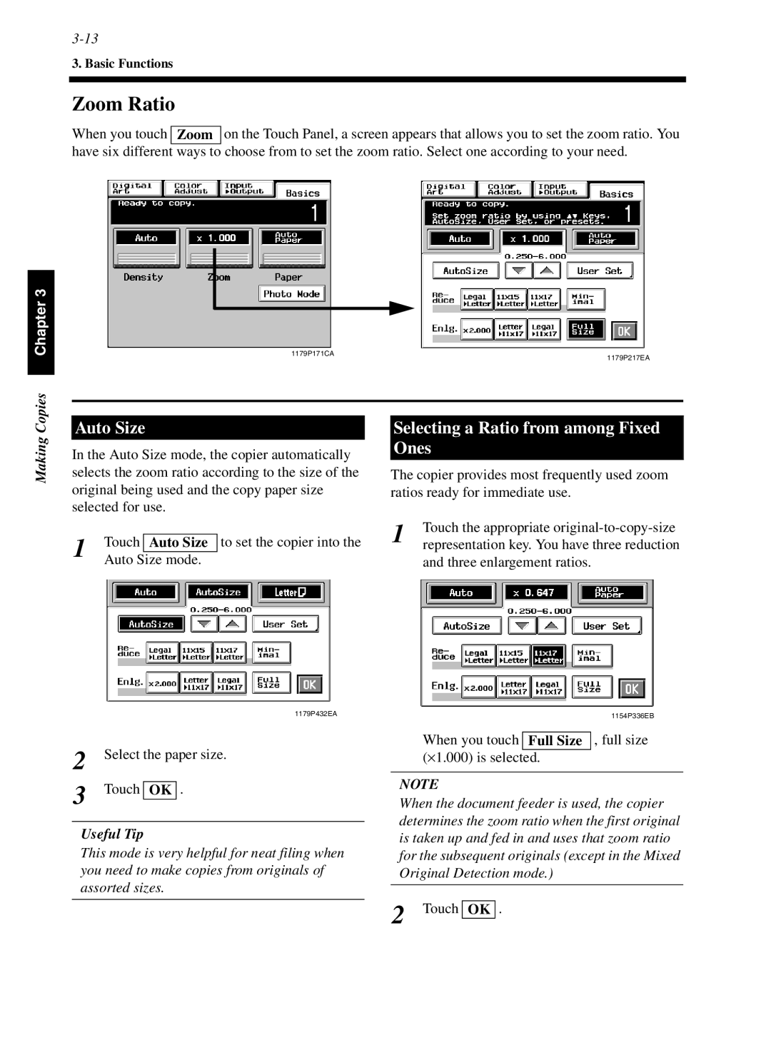 Minolta cf9001 manual Zoom Ratio, Auto Size, Selecting a Ratio from among Fixed Ones 