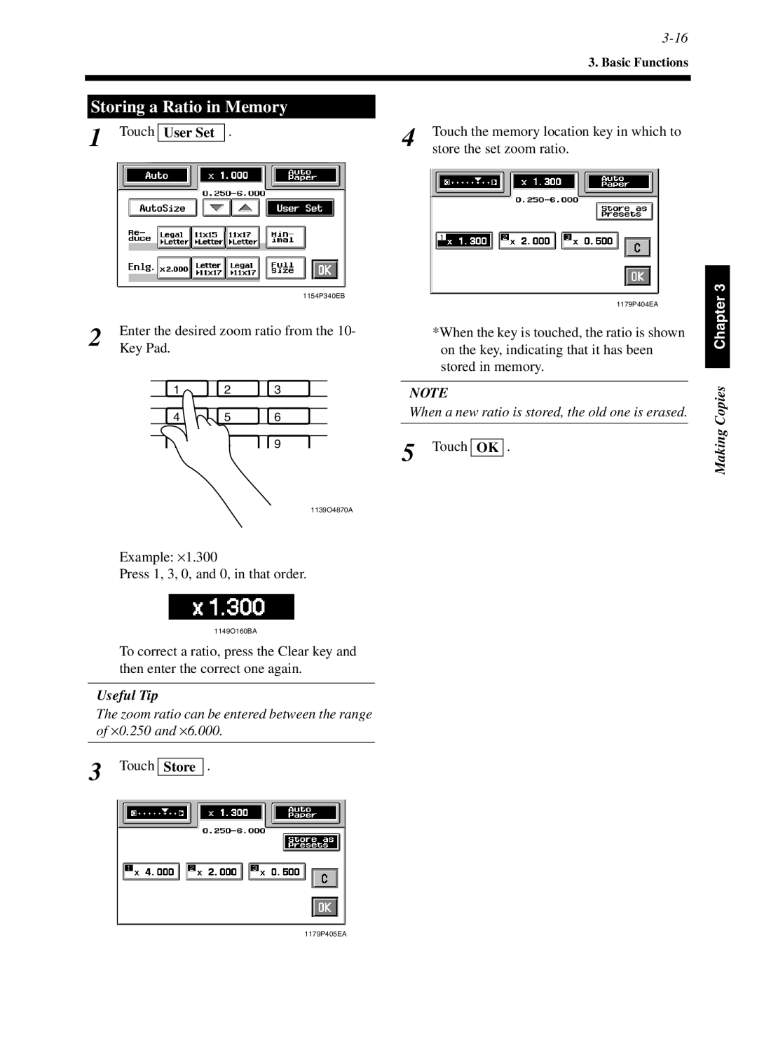 Minolta cf9001 manual User Set, Touch Store 