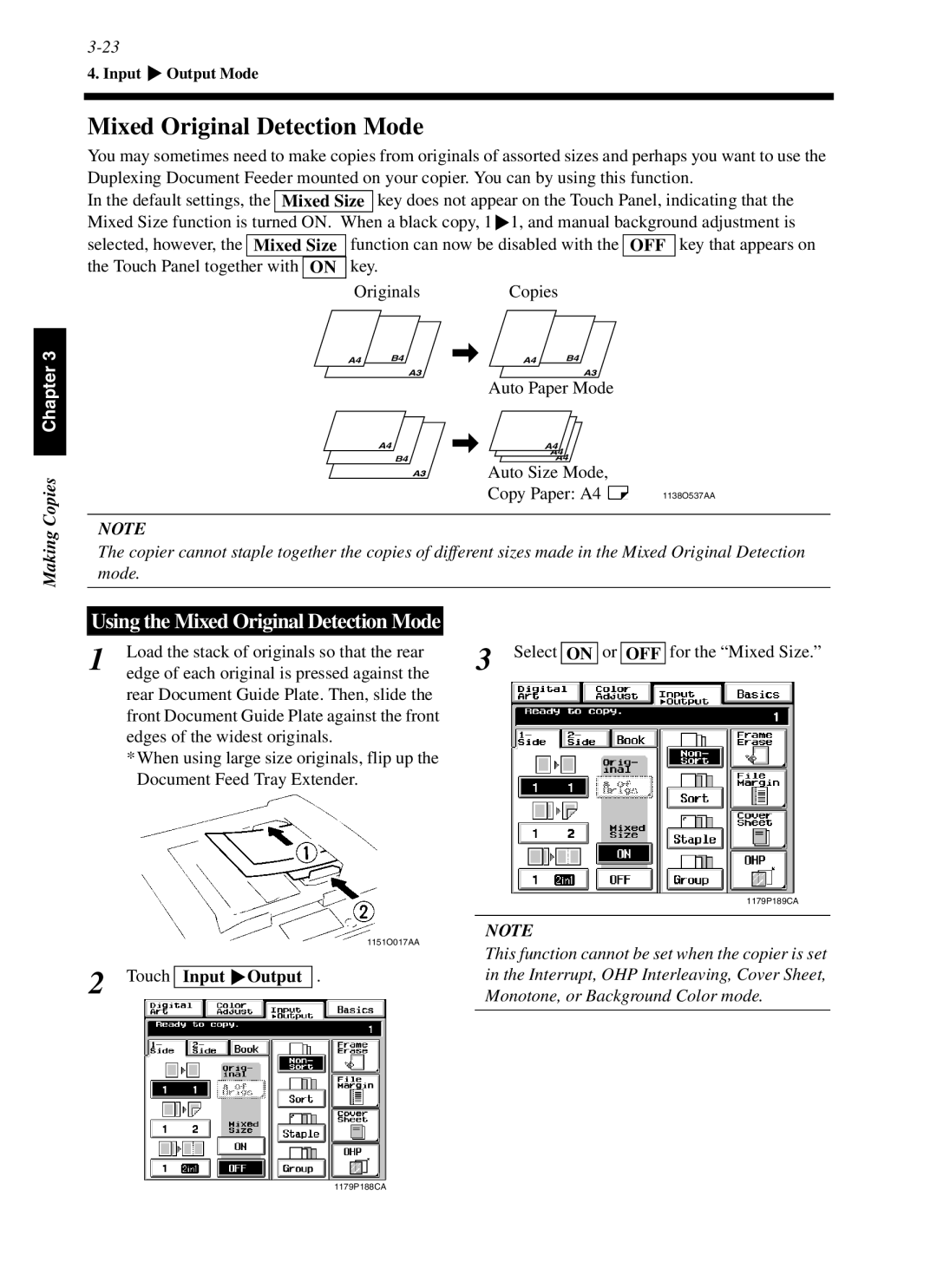 Minolta cf9001 manual Using the Mixed Original Detection Mode, Input Output 