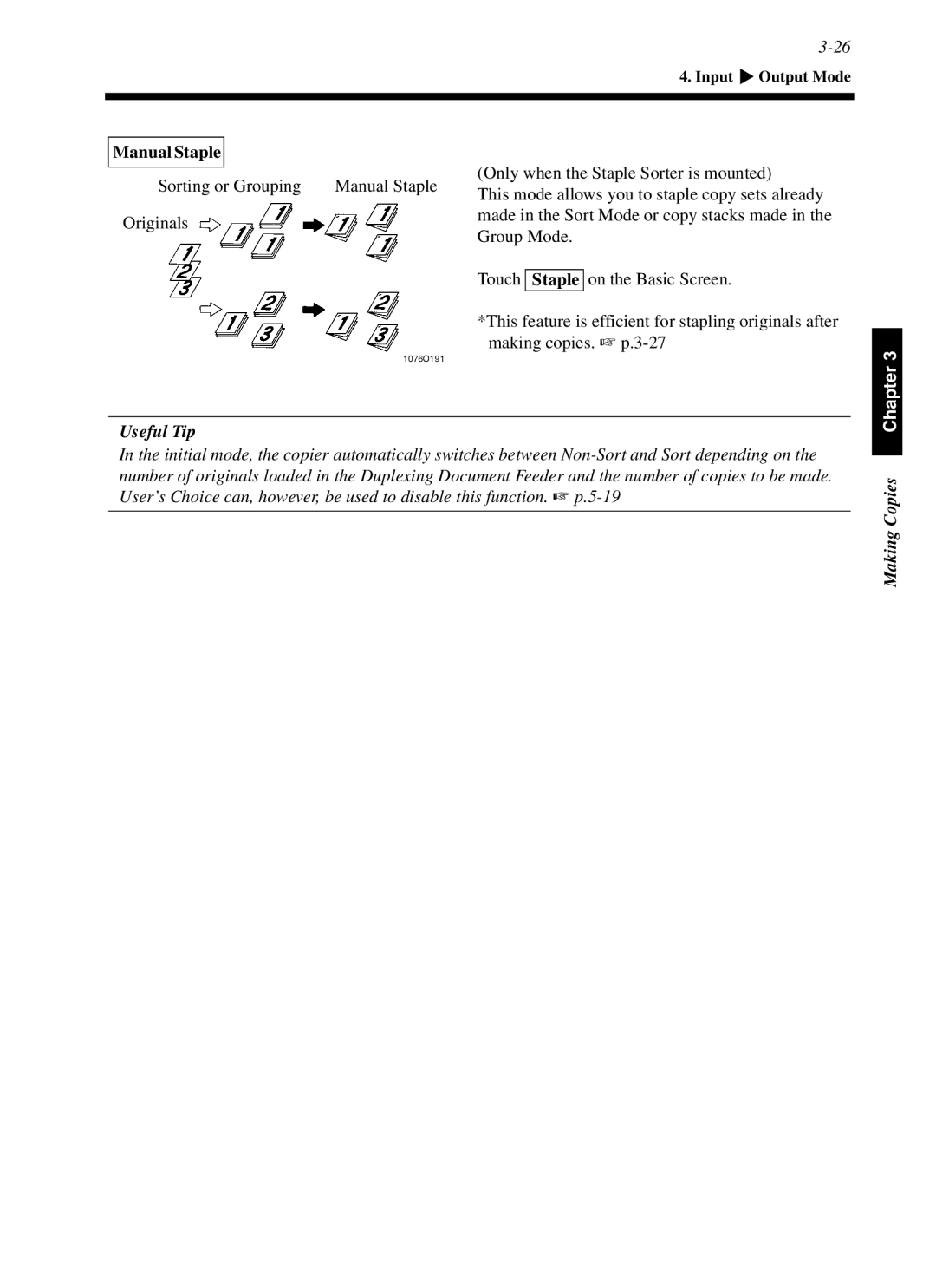 Minolta cf9001 manual Sorting or Grouping Manual Staple, Group Mode, On the Basic Screen, Making copies. p.3-27 