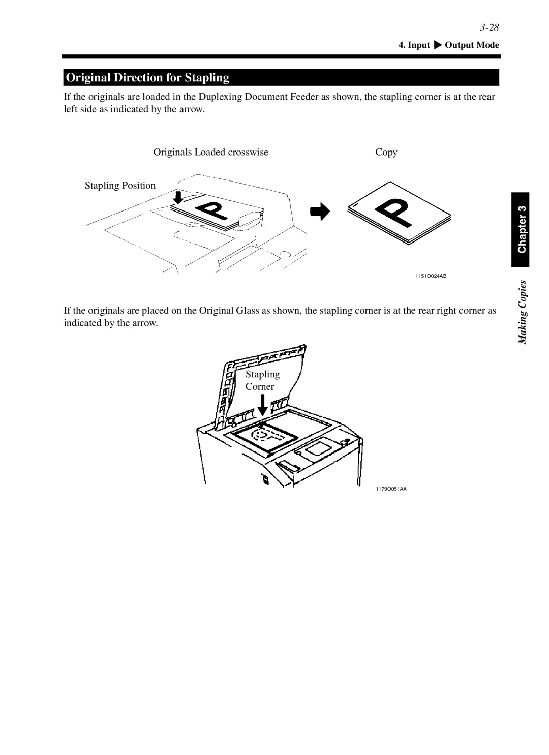 Minolta cf9001 manual Original Direction for Stapling, Stapling Position 