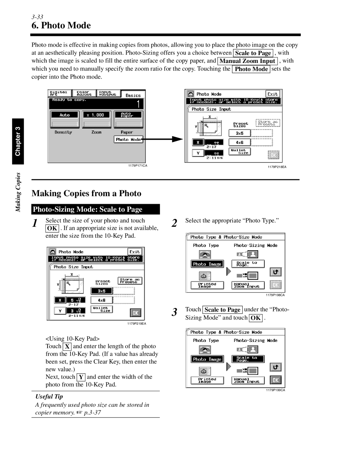 Minolta cf9001 manual Photo Mode, Making Copies from a Photo, Photo-Sizing Mode Scale to 