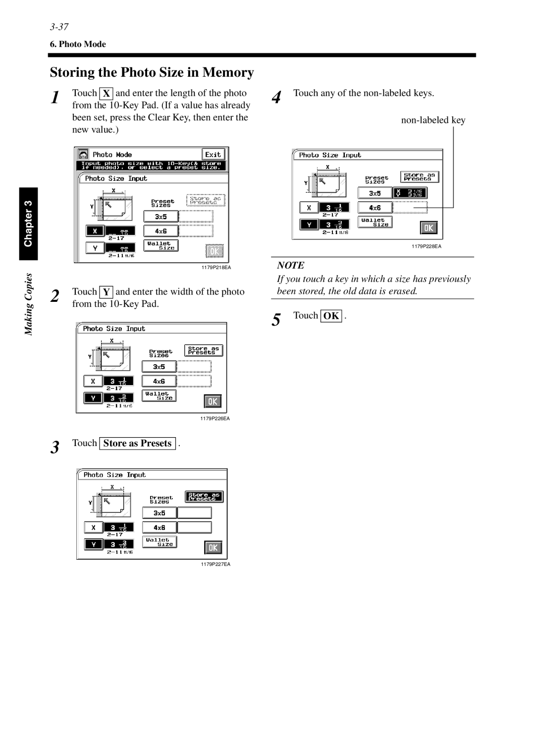 Minolta cf9001 manual Storing the Photo Size in Memory, New value, From the 10-Key Pad, Touch Store as Presets 