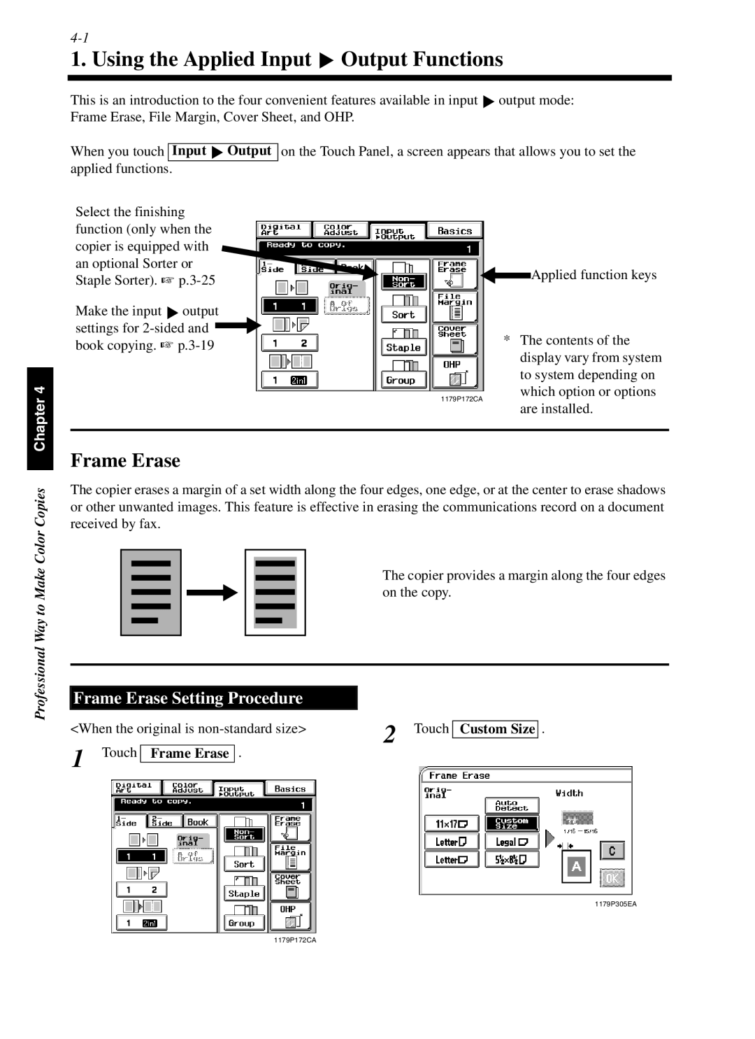 Minolta cf9001 manual Using the Applied Input Output Functions, Frame Erase Setting Procedure 